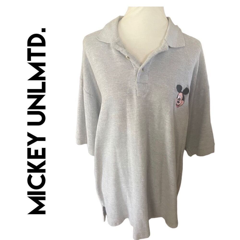 Mickey Unlmtd. Mickey Mouse Gray Polo Short Sleeve 100% Cotton Shirt Size XXL-EU
